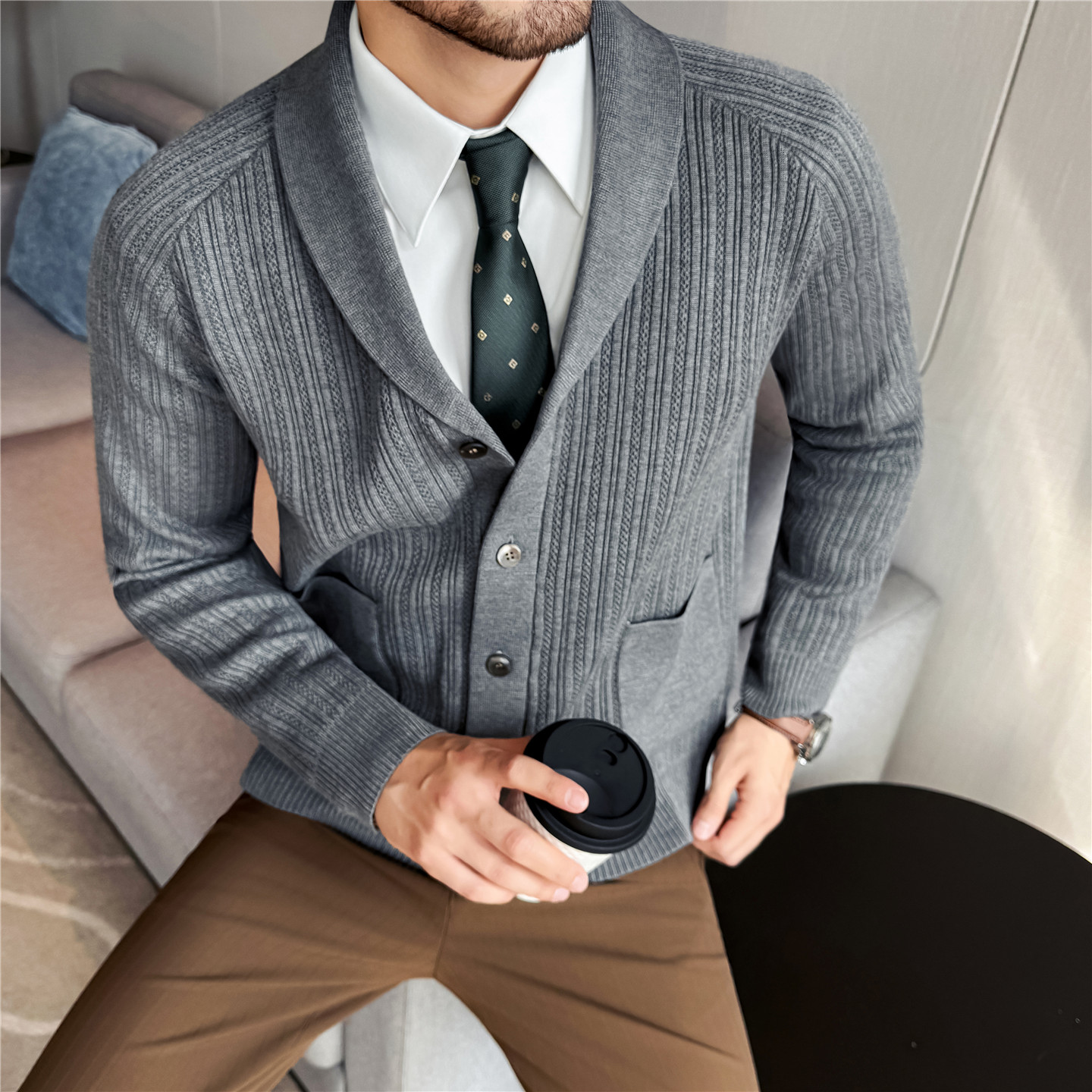 Men's Shawl Collar Knit Cardig - đánh giá và giá Muffler Men Wool