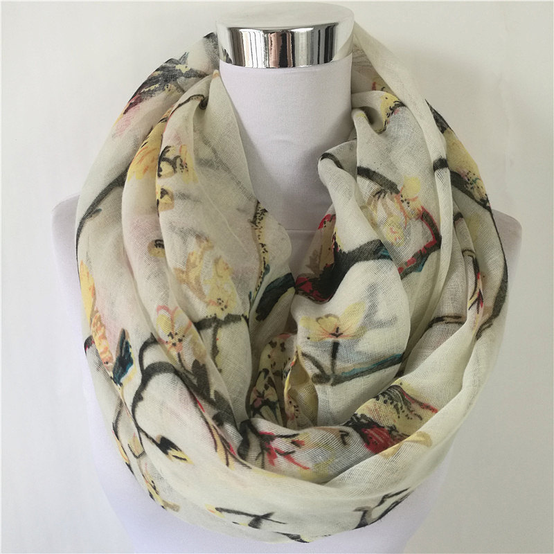 New Magpie Bird print Viscose  - đánh giá và giá Infinity Scarf Knit