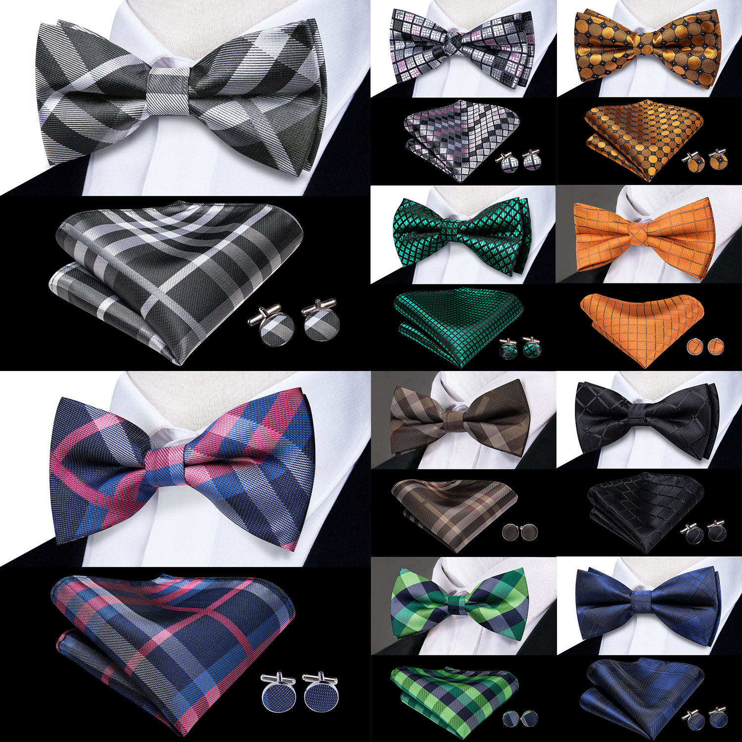 Hi-Tie Grey Plaid Jacquard Sil - đánh giá và giá Bow Tie Pre Tied