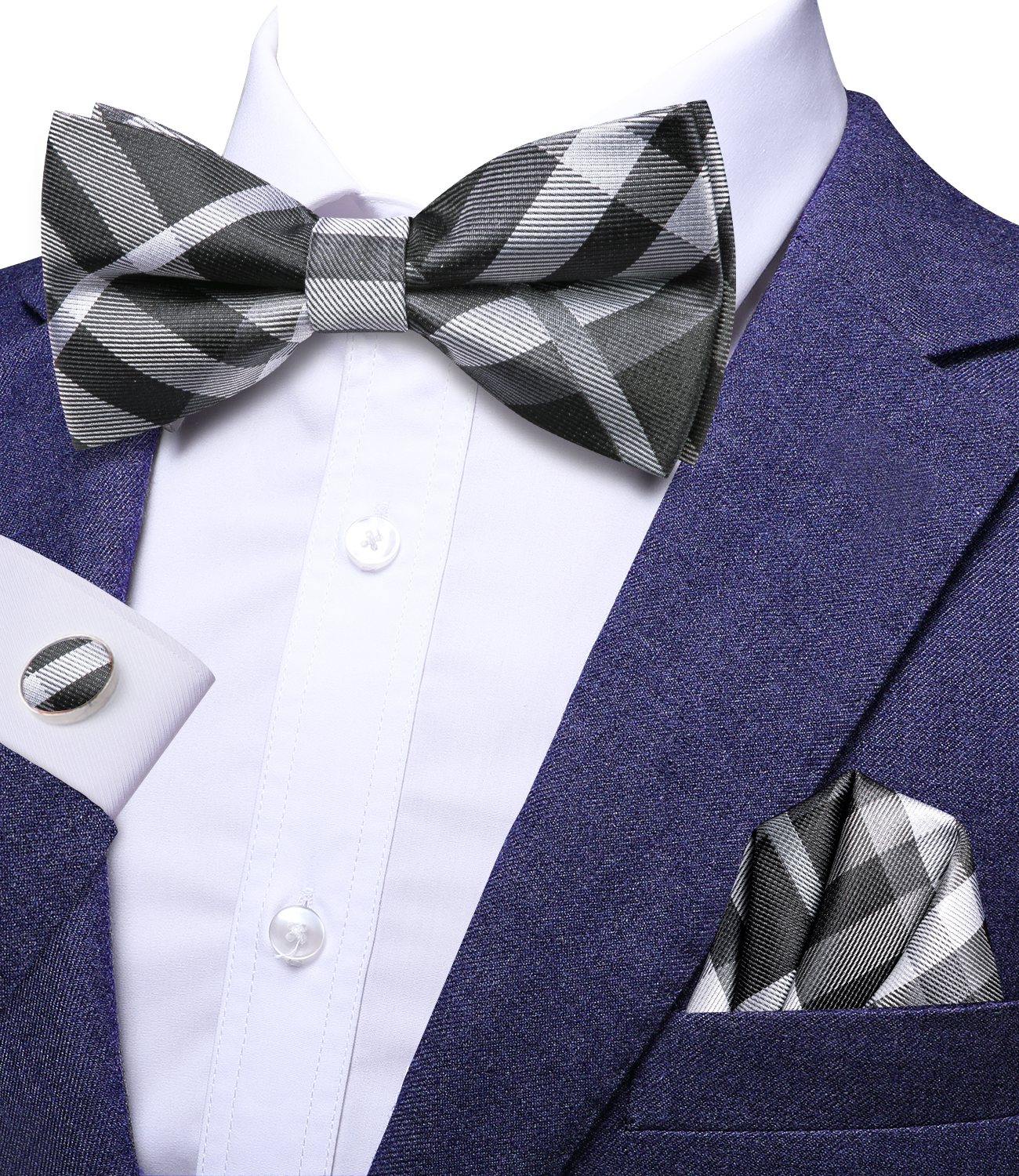 Hi-Tie Grey Plaid Jacquard Sil - đánh giá và giá Bow Tie Pre Tied