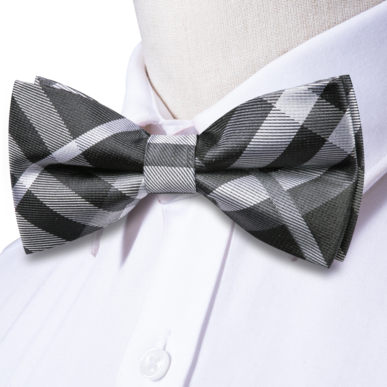 Hi-Tie Grey Plaid Jacquard Sil - đánh giá và giá Bow Tie Pre Tied