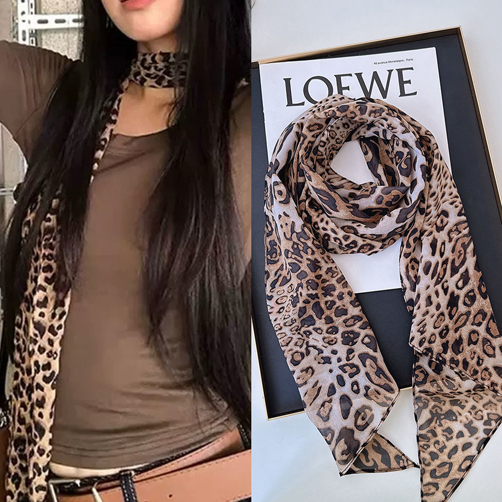 Leopard Small Long Silk Scarf  - đánh giá và giá Silk Tie Striped