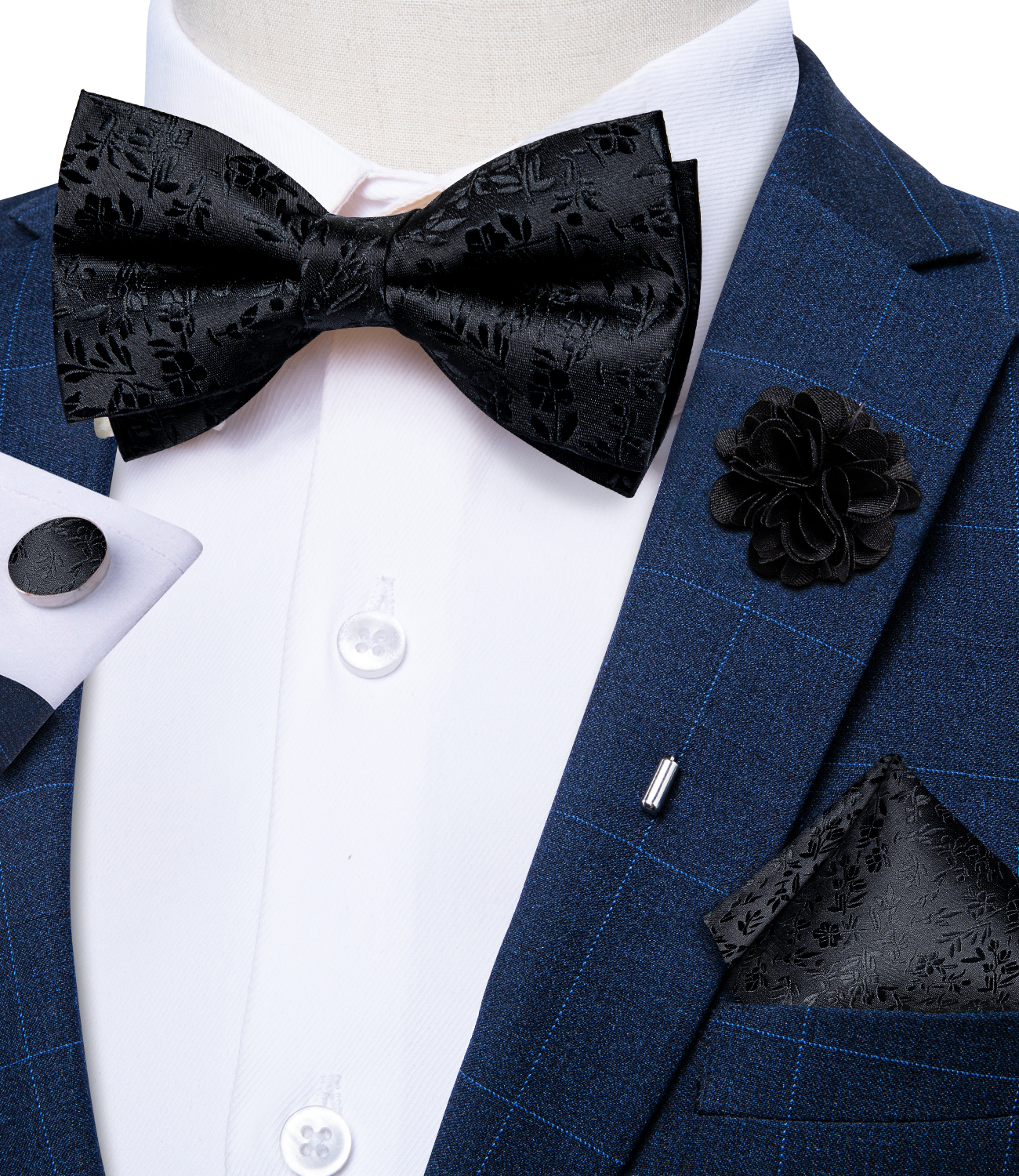 4Pcs Black Solid Floral Men's  - đánh giá và giá Bow Tie Pre Tied