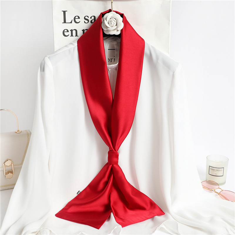 Red Solid Color Long Silk Scar - đánh giá và giá Ascot Neck Scarf