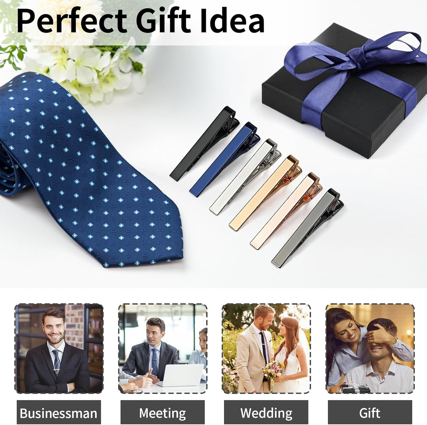 6 Tie Clips for Men, Classic S - đánh giá và giá Tie Bar Set Gift